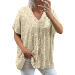 Women's Sparkly Sequin Tops Short Sleeve, Medium