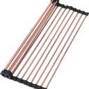 11.8" x 18.5" Expandable Roll Up Over The Rack Sink Cover Kitchen Dish Drying Rack,SUS304 Stainless Steel Multipurpose Collapsible Organizer Dish Drying Rack for Kitchen Sink Cover,Rose Gold