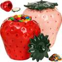 Tlence 2 Pack Strawberry Storage Jars, 14 OZ Ceramic Cookie Containers with Airtight Lids, Cute Sugar Canisters Set, Candy and Coffee Bean Jar for Flour Nut Tea Spices Grains, Kitchen Farmhouse Decor