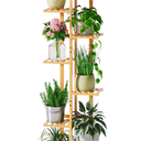 Solatmos Bamboo Plant Stand With Grow Lights Indoor Plants Outdoor Corner Plant Shelf Flower Stands for Living Room Patio Garden Corner Balcony (Wood, 7 Tier)