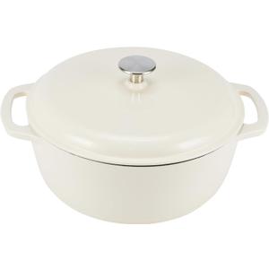 Amazon Basics Enameled Cast Iron Dutch Oven Pot with Lid, Oven Safe, Heavy-Duty, Dual Handles for Baking, Roasting, Stews, 4.3-Quart, White