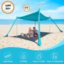 Beach Tent - 10 x 10 FT Beach Canopy, Outdoor Shade Canopy for Camping, Portable Tent Sun Shelter UPF50 with 4 Sandbags, Anti-Wind Ropes, Ground Pegs and Stability Poles, Light Blue