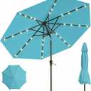 10FT Solar Umbrella 32 LED Lighted Patio Umbrella Table Market Umbrella w/Tilt and Crank, UV-Resistant Outdoor Umbrella for Pool, Garden, Deck, Sky Blue