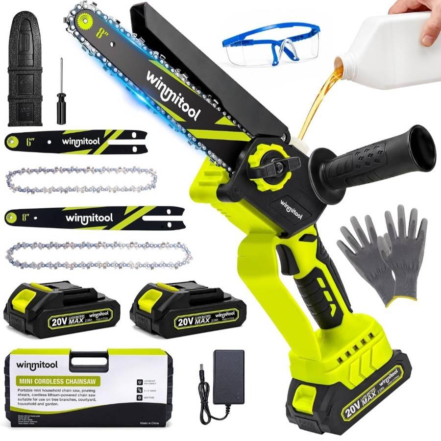 Winmitool Mini Chainsaw Cordless, 8 Inch & 6 Inch Electric Chainsaw with 2 Batteries, 1000W Brushless Handheld Power Chain Saw, Small Tree Saw for Trimming Wood Cutting, Lightweight Garden Tools Gift