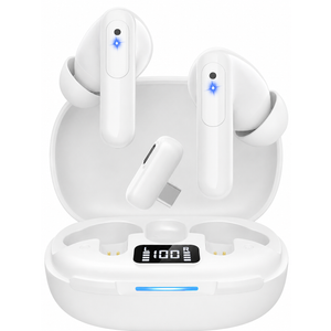 RYR Wireless Gaming Earbuds, 20ms Low Latency, Gaming Earbuds with Noise Cancelling Mic, 2.4Ghz & Bluetooth, LED Display, 36H Playtime for Meta Quest 3/2, PS5, PS4, VR, Switch, Steam Deck, PC, Phone, White