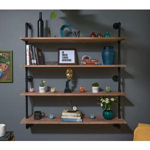 HDDFER Floating Bookshelf Shelves Industrial Pipe Shelving Floating Pipe Shelf with Wood Planks 48 inch Industrial Wall Shelves Rustic Hanging Bookshelf Farmhouse Kitchen Shelving,Brown, 4Tier48in 