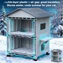 Weatherproof Outdoor Cat House with Mat for Feral Multi Cat, 2 Storey Plastic Insulated Elevated Cat Shelter with Escape Door, Easy Assemble, Expansive Interior Grey 34" D x 21" W x 21.5" H