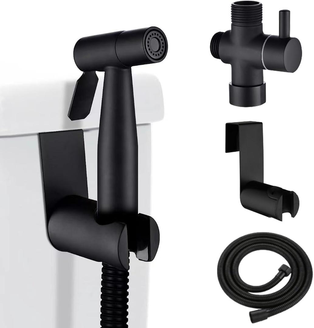 Handheld Bidet Sprayer for Toilet, Stainless Steel Handheld Sprayer Kit with Bidet Hose for Feminine Wash, Bidet Attachment for Toilet - Adjustable Water Pressure Control & Easy to Install (Black)