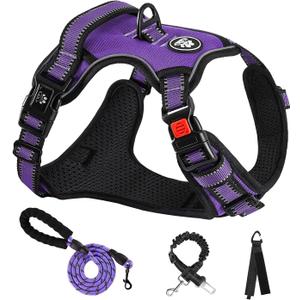 NESTROAD No Pull Dog Harness,Adjustable Oxford Dog Vest Harness with Leash,Reflective No-Choke Pet Harness with Easy Control Soft Handle for Small Dogs(Small,Purple) (Sneck 11-15" chest 15-21")