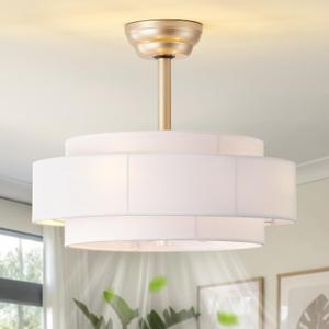 20" Boho Fandelier Ceiling Fan with Light, Caged Gold Fandelier Ceiling Fans with Lights Remote Control with 6 Speeds for Bedroom, Nursery, Living Room