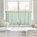 HOMEIDEAS Non-See-Through Sage Green Privacy Sheer Curtains, 30 X 24 Inches Long 2 Panels Sheer Curtains Light Filtering Window Drapes for Bedroom Living Room