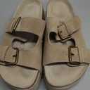 CUSHIONAIRE Guru Platform Sandals Women Footwear Comfortable Genuine Leather Footbed Studded Chunky Slide Summer Sandals for Women (Size 7 , Suede Khaki)