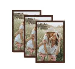 16x24 Frame Set of 3, Dark Brown Wood Grain 16x24 Poster Frame for Gallery Wall Mounting (3 Pack,Walnut)