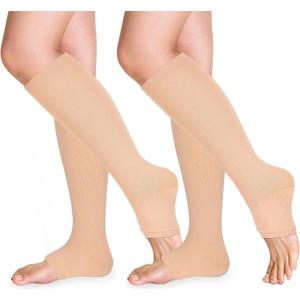 Open Toe Compression Socks 15-20 mmHg for Women and Men Knee High Toeless Circulation Compression Stockings (XX-Large, Nude)