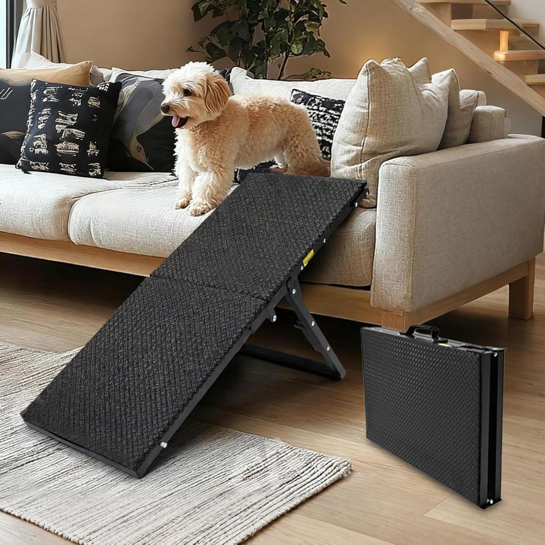Dog Ramp for Car,33.2"x 12.8" Dog Stairs for Large Dogs with Anti-Slip Surface,Large Folding Pet Stairs for SUV,Truck with Adjustable Height,Outdoor Portable Wide Dog Steps up to 88LBS