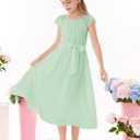 GRACE KARIN Girls Dress Formal Party Wedding Guest Pageant Dress for Teen Girls Ruffle Backless Maxi Sundress Size 6-14 (Green)