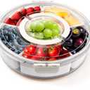 6 Compartment Snack Box Container with Lid and Handle, Divided Serving Tray with 360 Rotating Base, Snack Containers for Adults, Veggie Fruit Tray For Kitchen, Parties, Travel, Cream Color