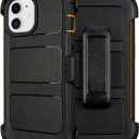 for Defender Phone Case iPhone 12 Case with Belt Clip, for Shockproof iPhone 12 Case Heavy Duty Rugged, 2 Layers of Sturdy for iPhone12 Cases, Military-Grade Cover for iPhone12Case Black & Orange