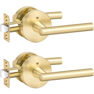 goldenwarm 2 Pack Gold Door Handles Interior, Brushed Gold Privacy Door Levers for Bedroom Bathroom, Heavy Duty Reversible Keyless Door Lever Left Right Handing