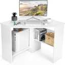 Corner Computer Desk, Space-Saving Triangular Writing Desk w/ 2 Storage Shelves & 2 Cable Holes, Multi-Functional Console Table for Small Space in Home Office, Living Room, Bedroom (White)