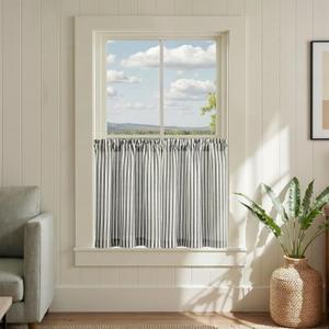 jinchan Striped Linen Kitchen Curtains 24 Inches Tier Curtains Farmhouse Modern Cafe Style Small Window Treatments Airy Light Filtering Rod Pocket for Living Room Bathroom 2 Panels Charcoal Grey