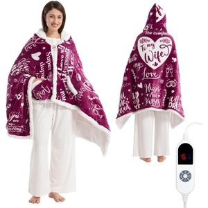 Wearable Heated Blanket Hoodie for Women, Valentines Day Gifts for Her Wife Women, Electric Throw Blanket, Heated Shawl Wraps Poncho, Mothers Day Birthday Anniversary Day Gift, To My Wife, Magenta