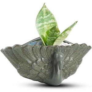 Retro Succulent Planter Ceramic Flower Pot for Indoor Outdoor, Cactus Planter Pot with Drainage Hole for Home & Office Decor, Green (4.7*9.1*4.7 in)