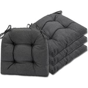 SQUARE MOON Chair Cushions for Dining Chairs, 3 Inch Thick Comfortable Kitchen Chair Pads, Dining Room Seat Cushions with Ties, Machine Washable, 17" x 16" x 3", 4/Pack, Dark Grey