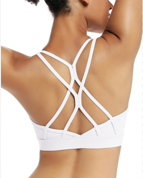 RUNNING GIRL Strappy Sports Bra for Women Sexy Crisscross Back Light Support Yoga Bra with Removable Cups(XL, 3-white)