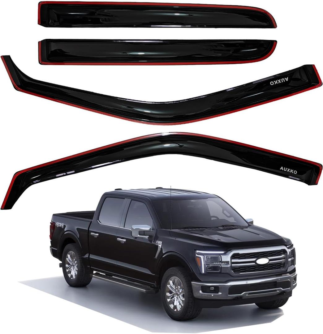 AUXKO in-Channel Window Rain Guards for 2015-2026 Ford F-150 SuperCrew | 2017-2026 F-150 Raptor F-250 F-350 F-450 F-550 Supercrew Shatterproof, Easy Install, Extra Durable, Fits Great, High Quality