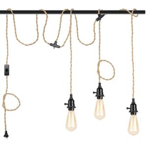 3-Light Hanging Light with Plug in Cord,Plug in Pendant Light 22ft Hemp Rope Pendant Lighting Vintage 3-Light Hanging Lamp Fixtures for Kitchen Island Living Room Bedroom