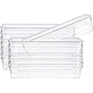Kingrol 12 Pack Clear Drawer Organizers, 9 x 3 x 2 Inch Drawer Divider Storage Bins, Desk Storage Box Set for Kitchen Bedroom Bathroom Office Craft Supplies
