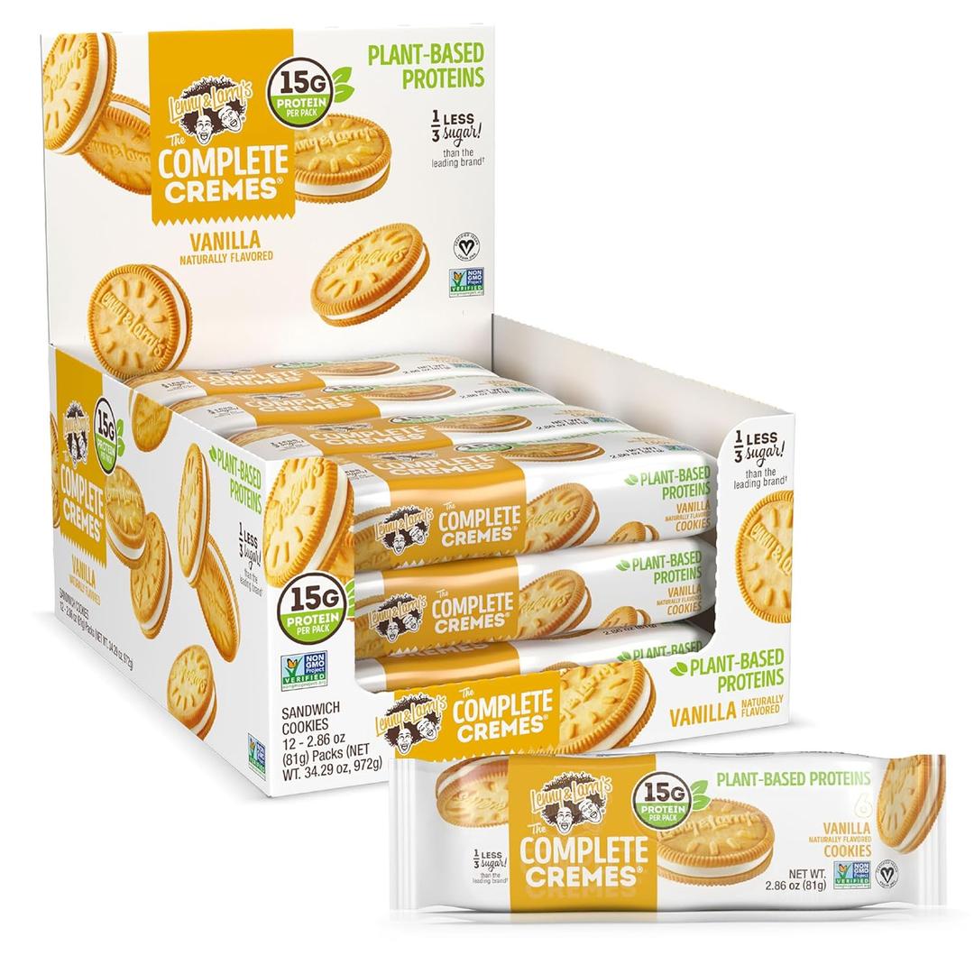 Lenny & Larry's The Complete Cremes, Sandwich Cookies, Vanilla, Vegan, 5g Plant Protein, 6 Cookies Per Pack (Box of 12), Best By: 05/14/2026