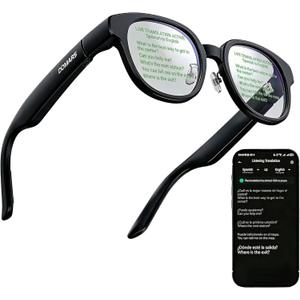 Smart Glasses with AR Display, Invisible Teleprompter Glasses for Speech, AI Real-Time Translation Glasses in 15 Languages, Bluetooth AI Smartglasses for Travel Business Meetings Men Women
