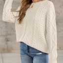 Womens Oversized Sweaters Crewneck Long Sleeve Casual Loose Pullover Sweater Cable Knit Vintage Tops (L)