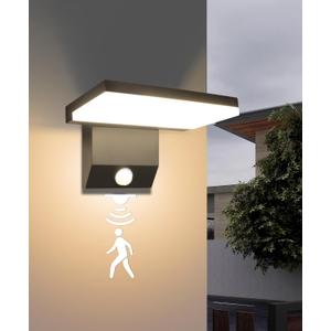 Motion Sensor Outdoor Light, 18W 1980LM Black Motion Outdoor Wall Lights, IP65 Waterproof Sconce Lighting, LED Porch Lights 3000K Foldable Patio Wall Light Fixture for House Garage Square
