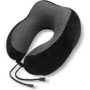 1pc U Travel Memory Cotton Pillow NeckMotor Cars and Aeroplanes NapMagnetic Fabric Ushaped(Black)