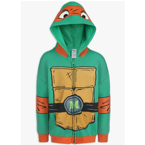 Nickelodeon Teenage Mutant Ninja Turtles Michelangelo Boys Zip Up Hooded Sweatshirt for Big Kids, Size:4