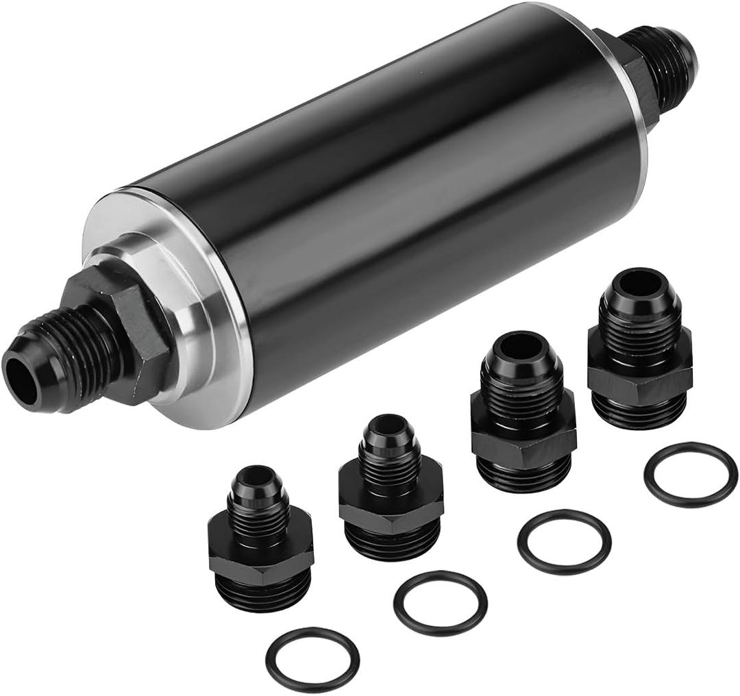 AUCELI 50mm Inline Gas Fuel Filter, Air Filter with 6AN 8AN 10AN Adapter, Aluminum Cleanable Fuel/Gas/Petrol Filter Adapter Fittings, Universal Vehicle Accessories for Car, SUV, Truck