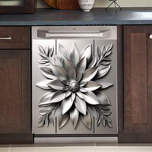 Stainless Steel Flower Magnetic Dishwasher Decorative Cover,Metal Art Style Home Appliance Covers Sticker,Personality Magnet Door Panel Decal Kitchen Decor 23"" x 26"" Magnetic, Rimyy08-1