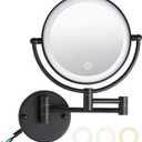8" Wall Mounted Lighted Makeup Vanity Mirror with 3 Color Lights Stepless Dimming, 1X/10X Magnifying LED 2-Sided Bathroom Touch Sensor Extendable Arm 360 Swivel Shaving Mirror Hardwired, Matte Black