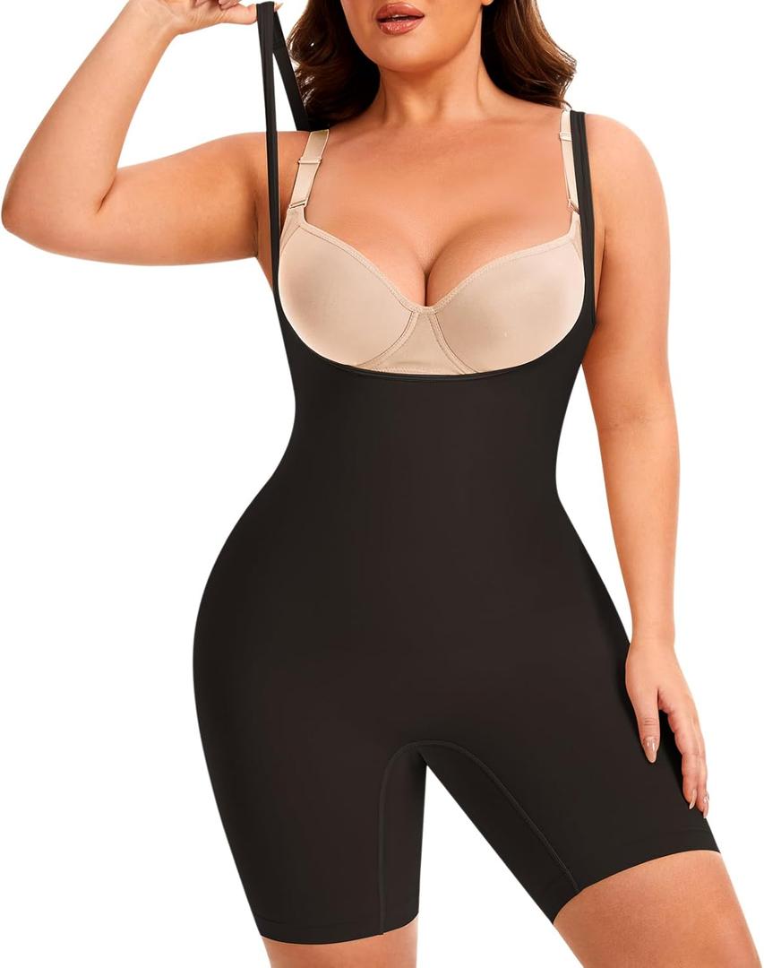 fortix Open Bust Women Shapewear Bodysuit Tummy Control Body shaper Under Dress Faja Thigh Slimmer (Black, XL)