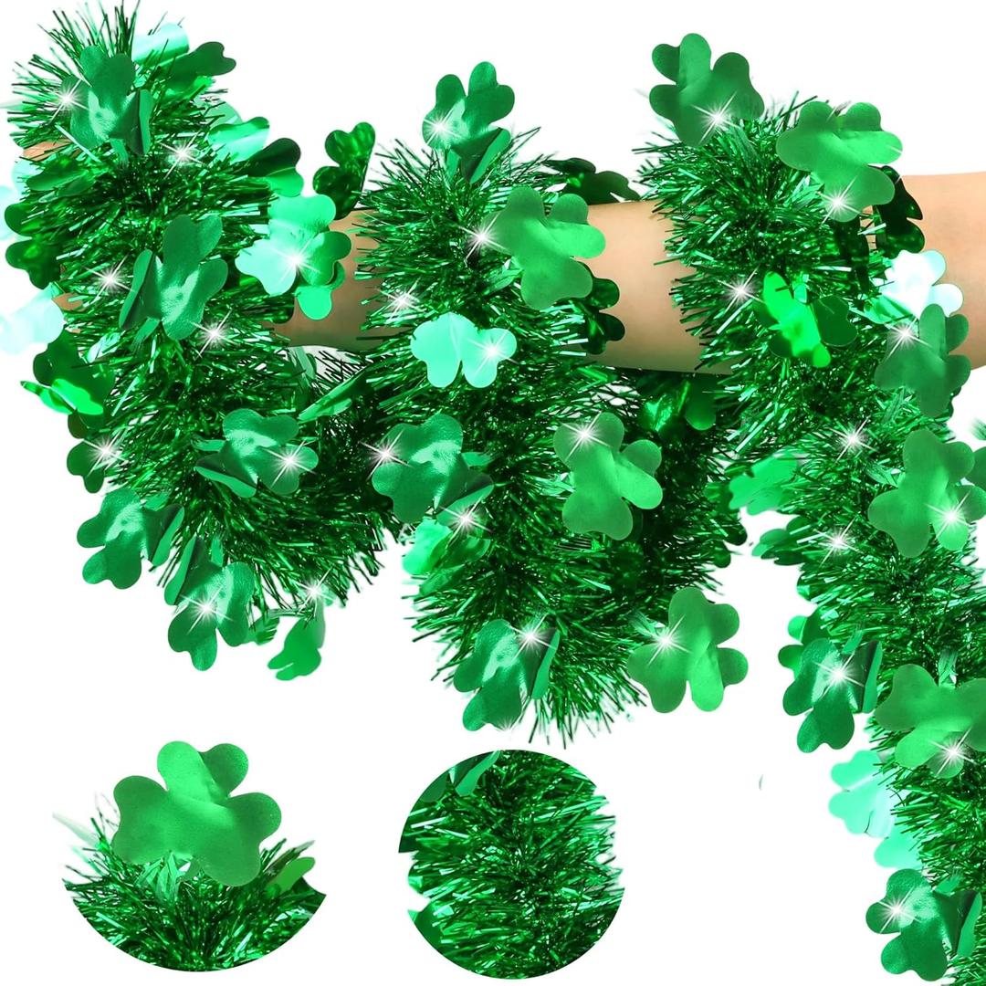 50 FT St Patricks Day Decorations St Patricks Day Garland Green Shamrock Tinsel Garland Shamrock Decor Shiny Hanging Garlands Saint Patricks Day Decor for Tree Mantel Home Indoor Irish Party Supplies