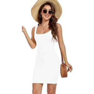 AUHEGN Women's Summer Tank Dresses Square Neck Backless Sleeveless Dress Slim Fit Cotton Bodycon Club Party Mini Dresses (White), Size: Small AUHEGN Women's Summer Tank Dresses Square Neck Backless Sleeveless Dress Slim Fit Cotton Bodycon Club Party Mini Dresses (White), Size: Small