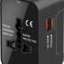 Universal Travel Adapter Worldwide, GaN Fast Charging with PD 3.0 USB-C & USB-A Quick Charge Ports, All-in-One International Power Plug Adapter Converter AC Wall Charger for Europe USA UK AUS Black