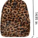 Fluffy Cheetah Print Backpack, Cute Y2k Animal Fur 14 inch Scene Book Bag For Women, Fashion Simple Personal Item Aesthetic Girls Bag