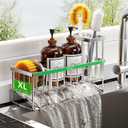 Cisily Extra Large Silver Kitchen Sink Caddy Organzier with High Brush Holder, Sponge Holder for Sink, 304 Rustproof Stainless, Kitchen Countertop Soap Dispenser Organizer For Decor and Accessories (10.62)