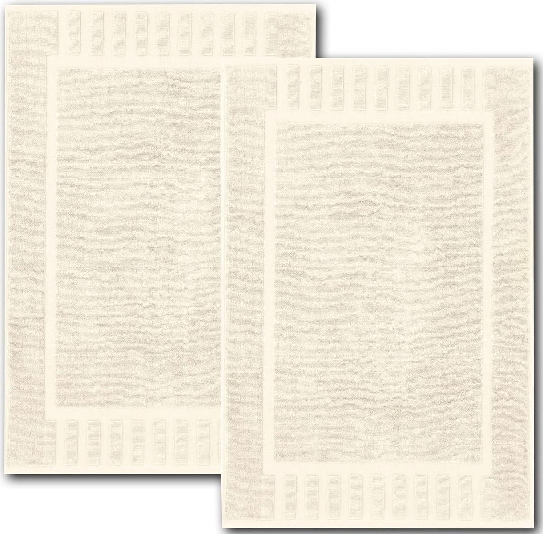 White Classic Luxury Bath Mat Floor Towel Set - Absorbent Cotton Hotel Spa Shower/Bathtub Mats [Not a Bathroom Rug] 22"x34" | 2 Pack | Ivory