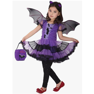 Girls Bat Halloween Costume Witch Cosplay Costume Tutu Dress Set for Kids Size 7-9