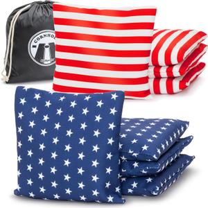 GoSports Official Regulation Cornhole Bean Bags Set of 8  for Fun Casual Cornhole Games - All Weather - American Stars and Stripes or Red and Blue